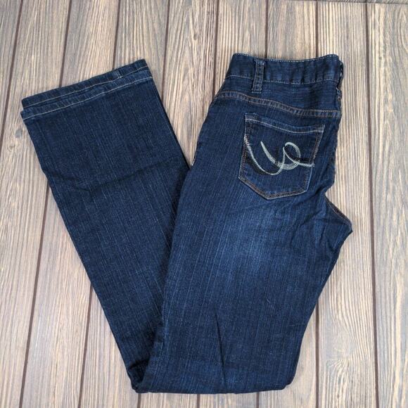 Express Womens Jeans Barely Bootcut Stretch Straight Dark Wash Sz 4 Designer - Picture 10 of 10